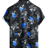 Zwart herenoverhemd met blauwe bloemen