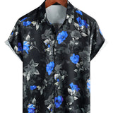 Zwart herenoverhemd met blauwe bloemen