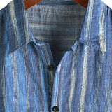 Teun retro herenoverhemd met korte mouwen en strepen – blauw