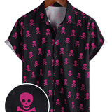 Roze punkrock herenoverhemd met doodshoofd