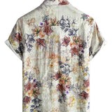 Beige resort-herenoverhemd met plantenprint
