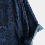 Douwe retro herenoverhemd met korte mouwen en etnische print – marineblauw