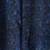 Marineblauw boho-herenoverhemd met etnische print