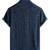 Marineblauw boho-herenoverhemd met etnische print
