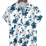 Harm herenoverhemd met korte mouwen en blauwe bloemenprint – wit