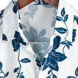 Harm herenoverhemd met korte mouwen en blauwe bloemenprint – wit