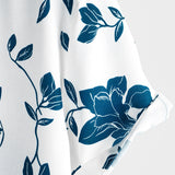 Harm herenoverhemd met korte mouwen en blauwe bloemenprint – wit
