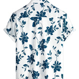 Harm herenoverhemd met korte mouwen en blauwe bloemenprint – wit