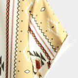 Willem retro herenoverhemd met korte mouwen en Azteekse strepenprint – kaki