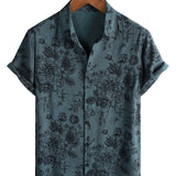 Blauw vintage herenoverhemd met bloemenprint