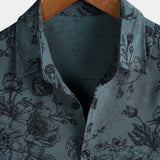 Blauw vintage herenoverhemd met bloemenprint