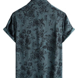 Blauw vintage herenoverhemd met bloemenprint