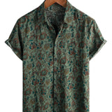 Dirk groen retro paisley herenoverhemd met korte mouwen