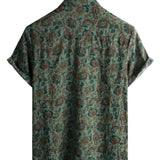 Dirk groen retro paisley herenoverhemd met korte mouwen