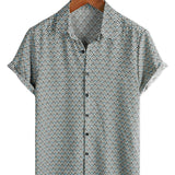 Job retro herenoverhemd met korte mouwen en geometrische print – blauw
