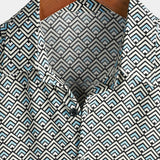 Job retro herenoverhemd met korte mouwen en geometrische print – blauw