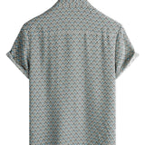 Job retro herenoverhemd met korte mouwen en geometrische print – blauw
