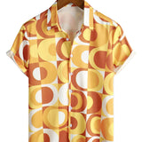 Mees geel retro herenoverhemd met geometrische print