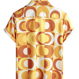 Mees geel retro herenoverhemd met geometrische print