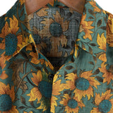 Douwe retro herenoverhemd met korte mouwen en zonnebloemenprint – groen