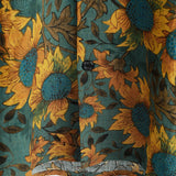 Douwe retro herenoverhemd met korte mouwen en zonnebloemenprint – groen