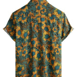 Douwe retro herenoverhemd met korte mouwen en zonnebloemenprint – groen