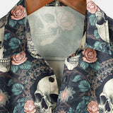 Casper herenoverhemd met korte mouwen en doodshoofdenprint – marineblauw