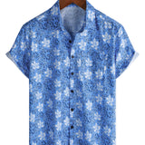 Ivo herenoverhemd met korte mouwen en bloemenprint – blauw