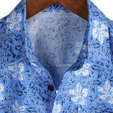 Ivo herenoverhemd met korte mouwen en bloemenprint – blauw