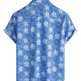 Ivo herenoverhemd met korte mouwen en bloemenprint – blauw