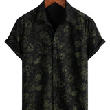 Zwart retro Hawaï-herenoverhemd met bloemen