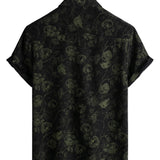 Zwart retro Hawaï-herenoverhemd met bloemen