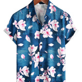 Marineblauw herenoverhemd met reverskraag en bloemen