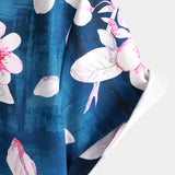 Marineblauw herenoverhemd met reverskraag en bloemen