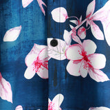 Marineblauw herenoverhemd met reverskraag en bloemen