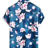 Marineblauw herenoverhemd met reverskraag en bloemen