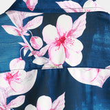 Marineblauw herenoverhemd met reverskraag en bloemen