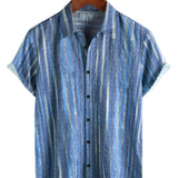 Teun retro herenoverhemd met korte mouwen en strepen – blauw