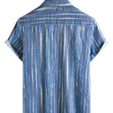 Teun retro herenoverhemd met korte mouwen en strepen – blauw