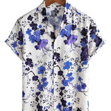 Hugo retro herenoverhemd met korte mouwen en bloemenprint – blauw