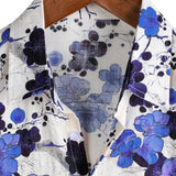 Hugo retro herenoverhemd met korte mouwen en bloemenprint – blauw