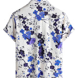 Hugo retro herenoverhemd met korte mouwen en bloemenprint – blauw