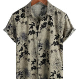 Ivo retro herenoverhemd met korte mouwen en bloemenprint – grijs