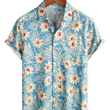 Blauw Hawaïaans herenoverhemd met bloemen