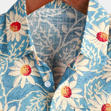 Blauw Hawaïaans herenoverhemd met bloemen