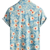 Blauw Hawaïaans herenoverhemd met bloemen
