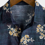 Job herenoverhemd met korte mouwen en bloemenprint – blauw