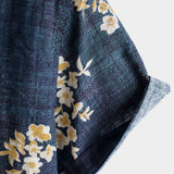 Job herenoverhemd met korte mouwen en bloemenprint – blauw