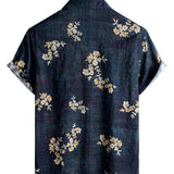 Job herenoverhemd met korte mouwen en bloemenprint – blauw
