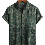 Frits retro herenoverhemd met korte mouwen en paisleyprint – groen